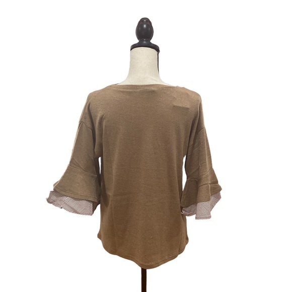 Striped Ruffle Short Bell Sleeve Sleeve Top - Picture 2 of 2